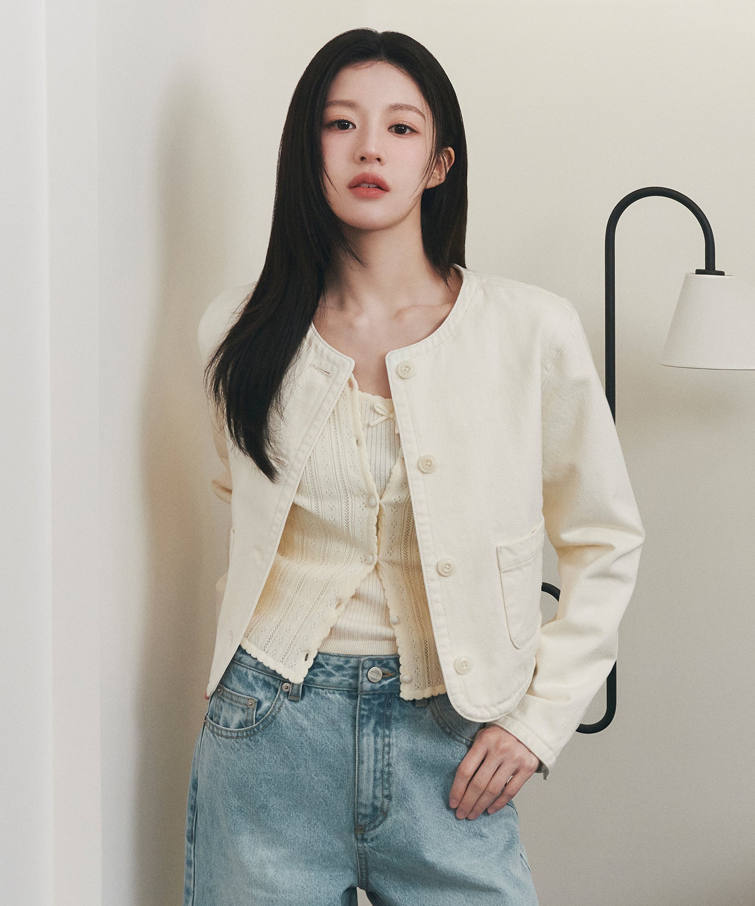 Marithe & Francois Girbaud - Round Neck Denim Jacket (Ecru) product image 2 | TRAB K-Fashion Australia
