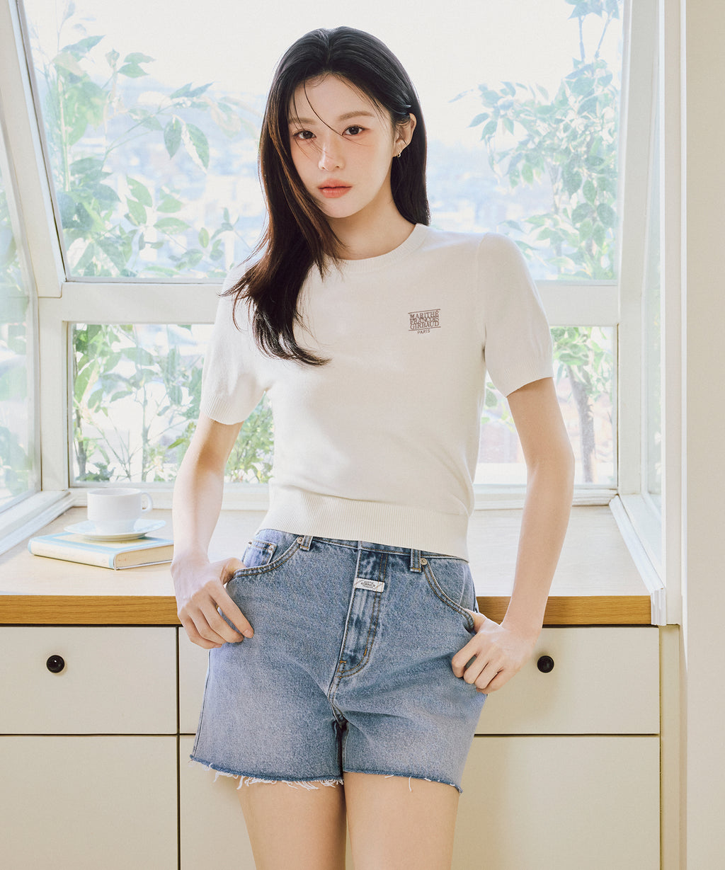 Marithe & Francois Girbaud - Raw Edge Washed Denim Shorts (Light Blue) product image 2 | TRAB K-Fashion Australia