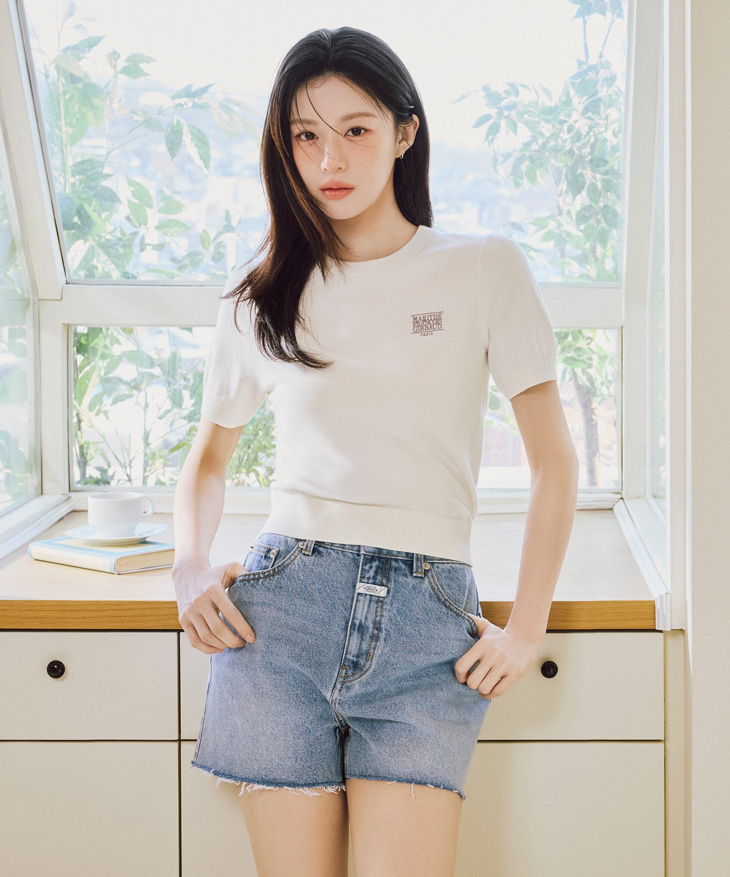 Marithe & Francois Girbaud - Raw Edge Washed Denim Shorts (Light Blue) product image 2 | TRAB K-Fashion Australia