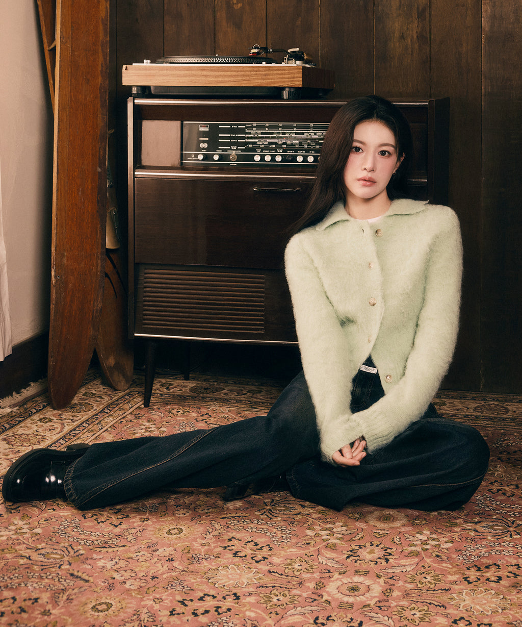 Marithe & Francois Girbaud - Hairy Collar Cardigan (Mint) product image 2 | TRAB K-Fashion Australia