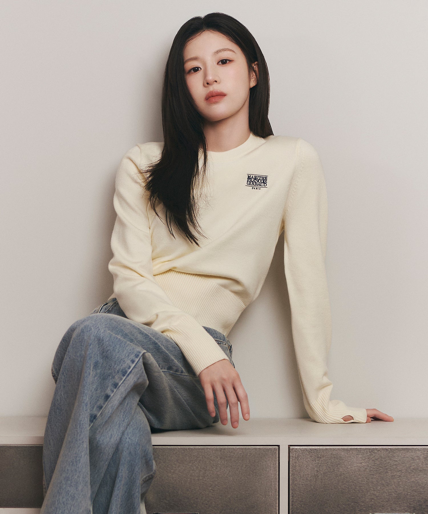 Marithe & Francois Girbaud - Small Classic Logo Crop Knit Pullover (Ivory) product image 2 | TRAB K-Fashion Australia