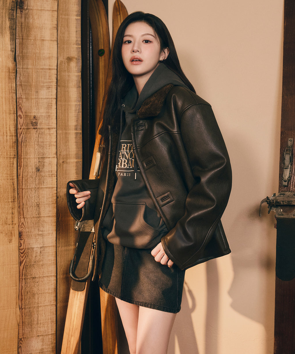 Marithe & Francois Girbaud - Faux Leather Over Fit Mustang Jacket (Brown) product image 2 | TRAB K-Fashion Australia