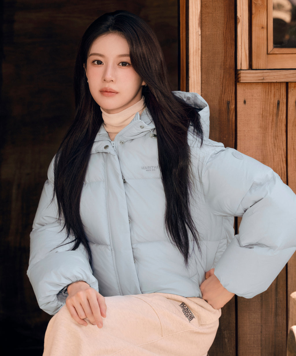 Marithe & Francois Girbaud - Regular Logo Hooded Crop Down Jacket (Light Blue) product image 2 | TRAB K-Fashion Australia