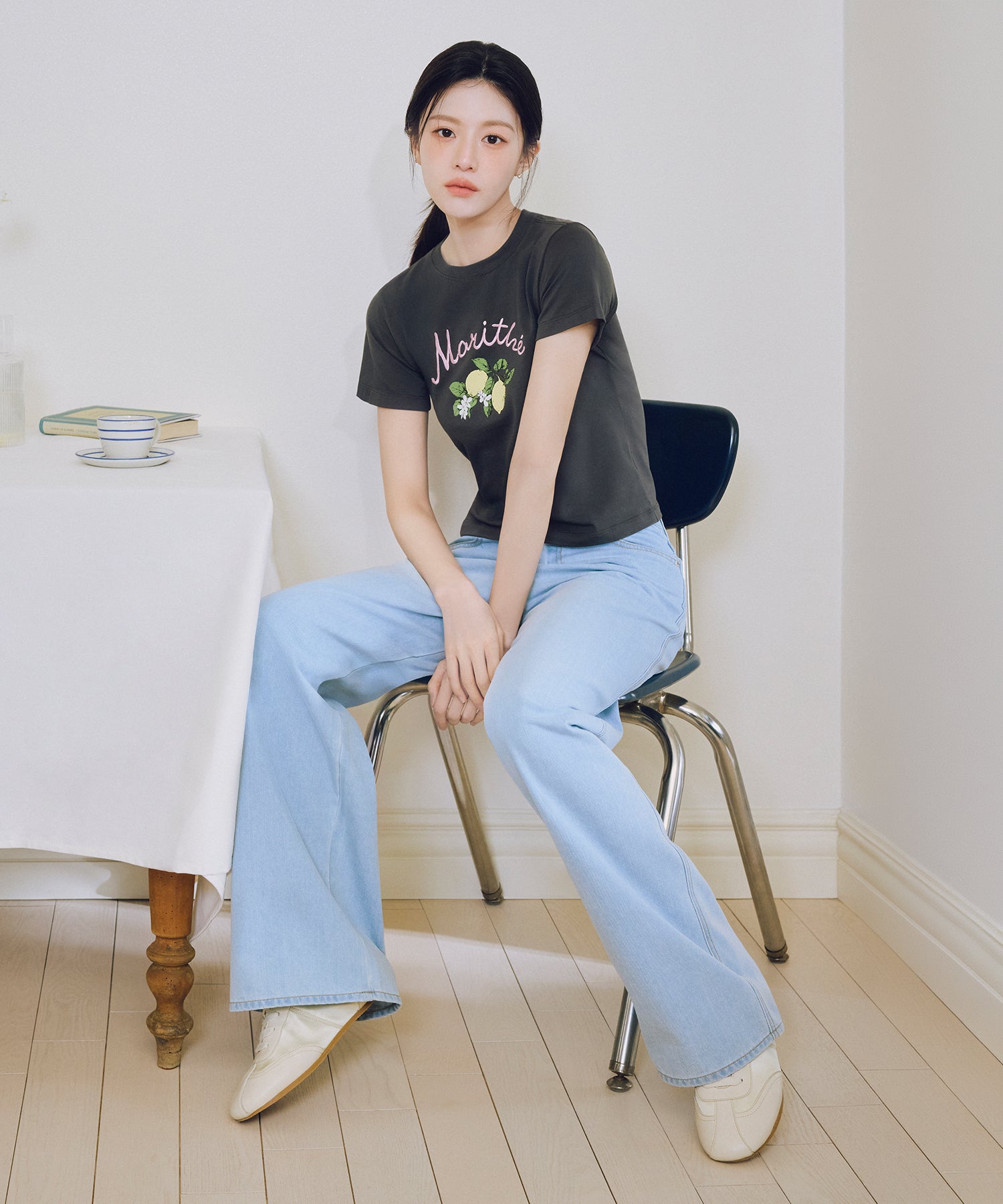 Marithe & Francois Girbaud - Summer Semi Wide Denim Pants (Light Blue) product image 2 | TRAB K-Fashion Australia