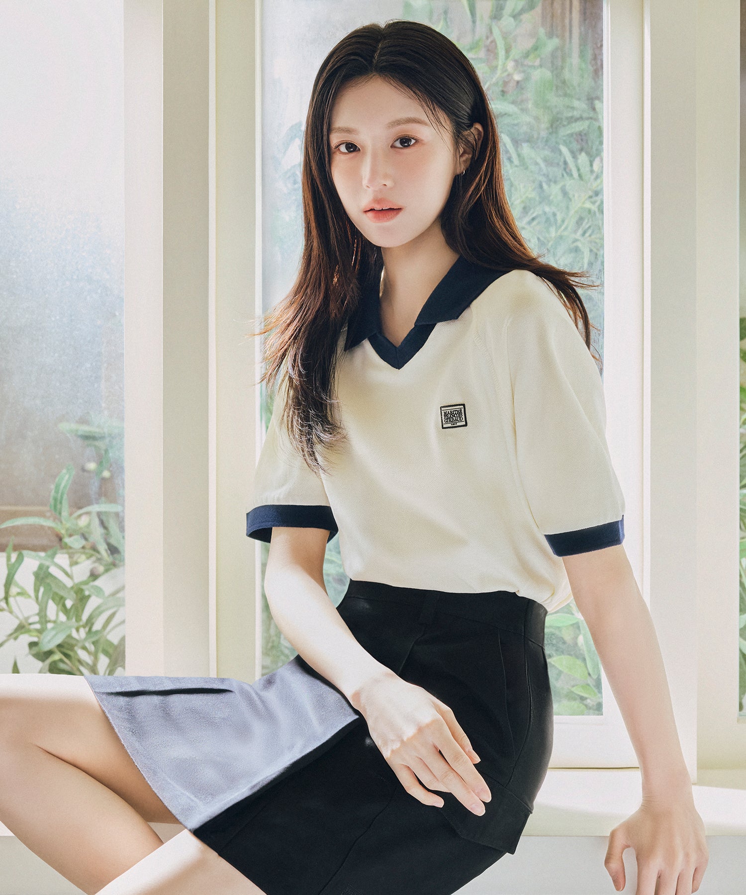 Marithe & Francois Girbaud - Small Classic Logo Pk Collar Point Tee (Ivory) product image 2 | TRAB K-Fashion Australia