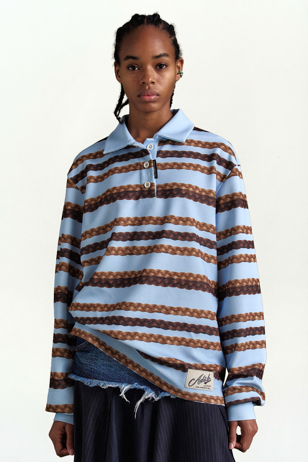 Andersson Bell - Hair Braid Stripe Collar T-Shirt (Blue) product image 7 | TRAB K-Fashion Australia