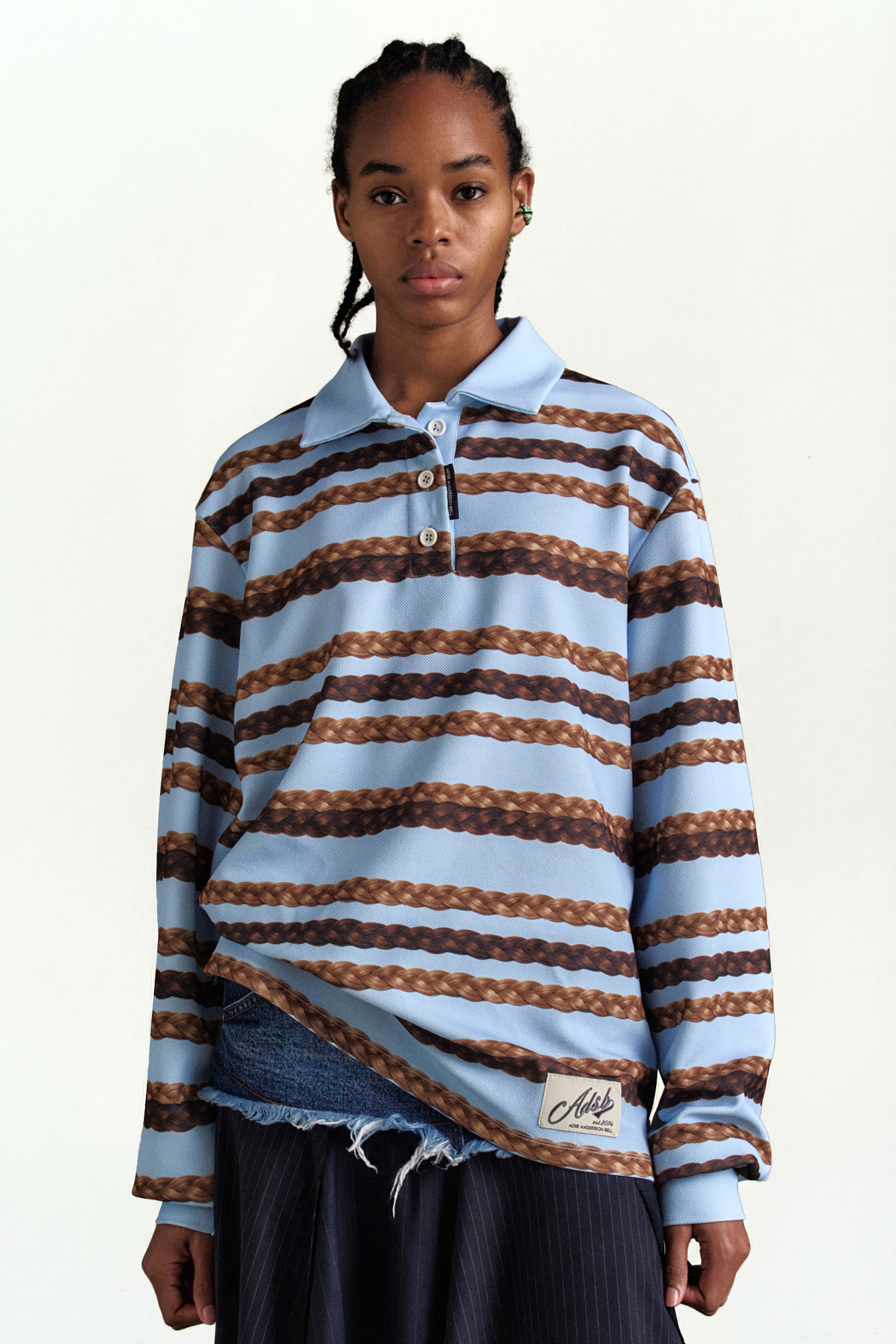 Andersson Bell - Hair Braid Stripe Collar T-Shirt (Blue) product image 7 | TRAB K-Fashion Australia