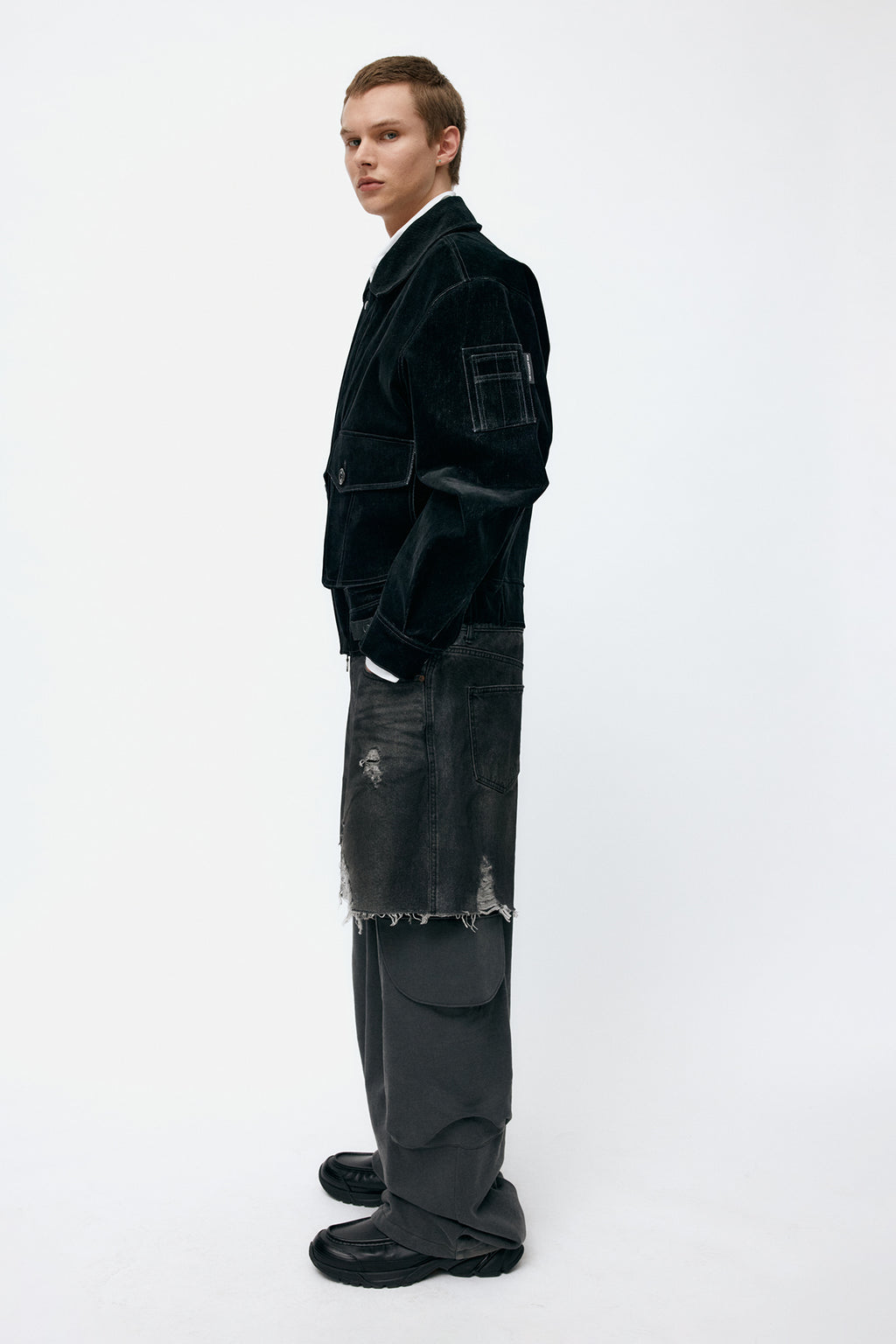 Andersson Bell - Unisex Rugged Denim-Inset Sweatpants (Black) product image 4 | TRAB K-Fashion Australia