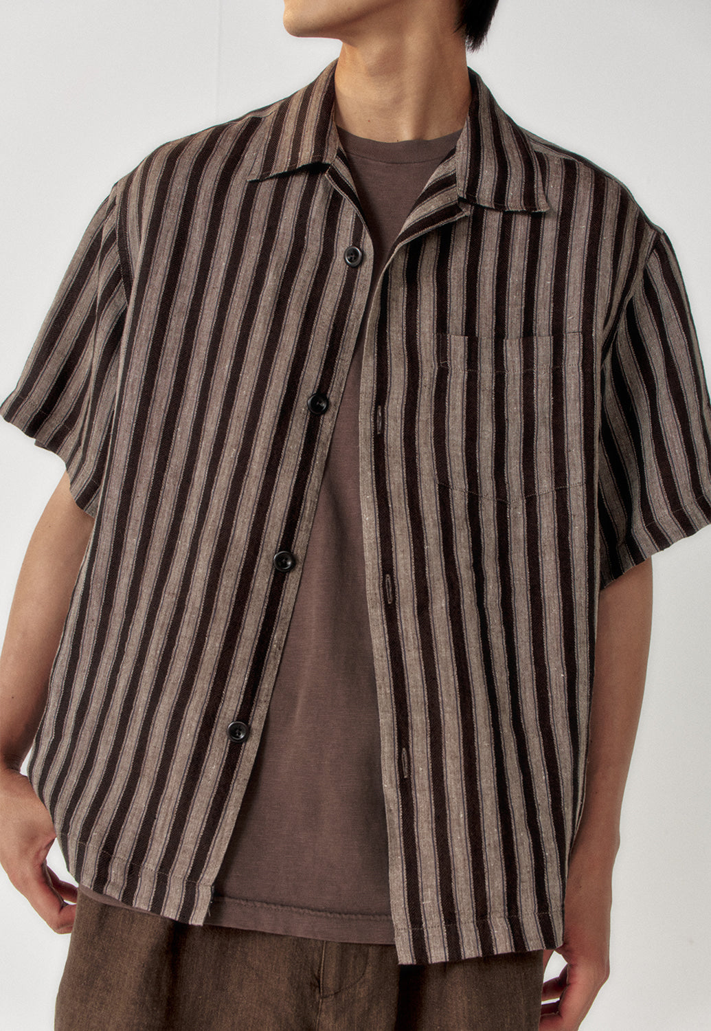 Art if acts - Linen Stripe Camp Half Shirt (Wood) product image 6 | TRAB K-Fashion Australia