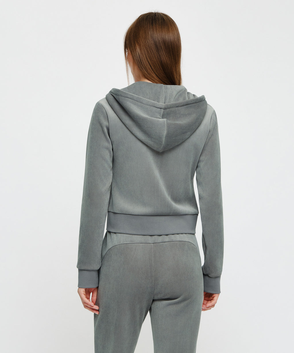 Marithe & Francois Girbaud - Small Classic Logo Slim Fit Velour Crop Hoodie Zipup (Gray) product image 3 | TRAB K-Fashion Australia