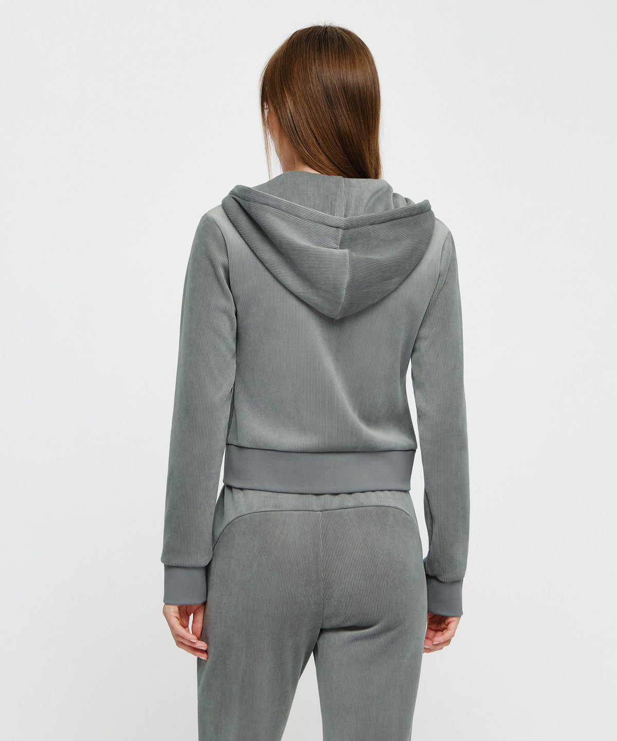 Marithe & Francois Girbaud - Small Classic Logo Slim Fit Velour Crop Hoodie Zipup (Gray) product image 3 | TRAB K-Fashion Australia