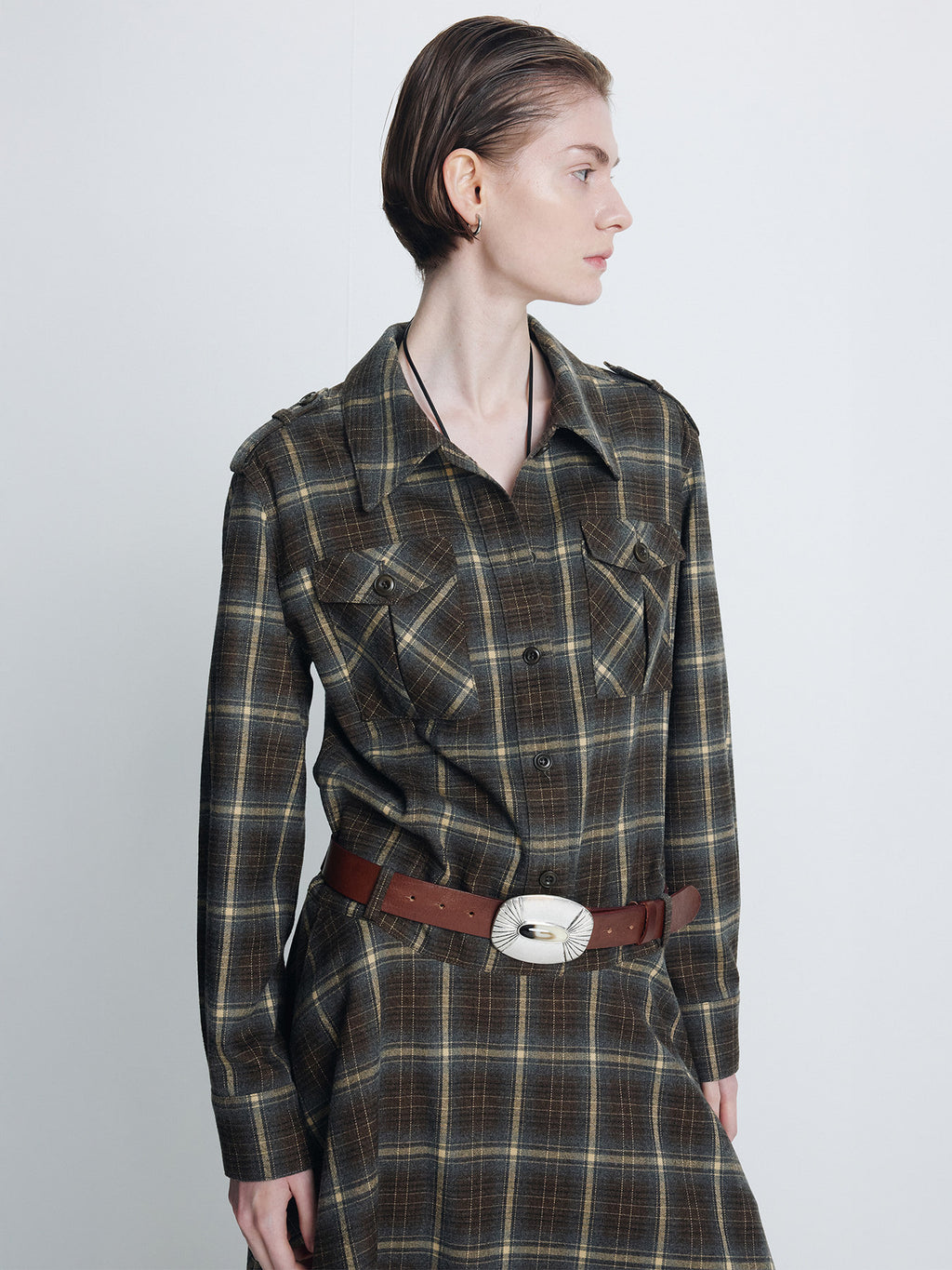 Tonywack - Checked Utility Shirt Dress (Blue Grey Check) product image 7 | TRAB K-Fashion Australia