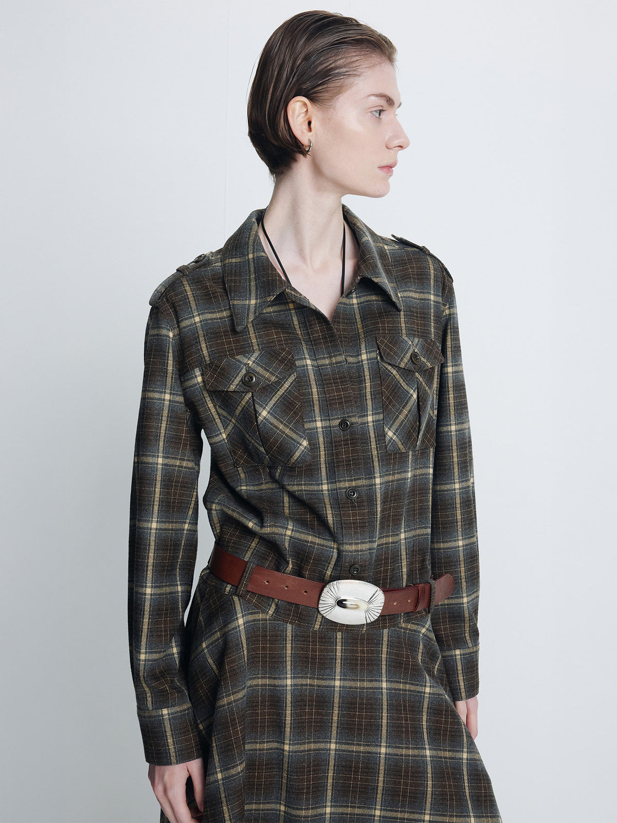 Tonywack - Checked Utility Shirt Dress (Blue Grey Check) product image 7 | TRAB K-Fashion Australia