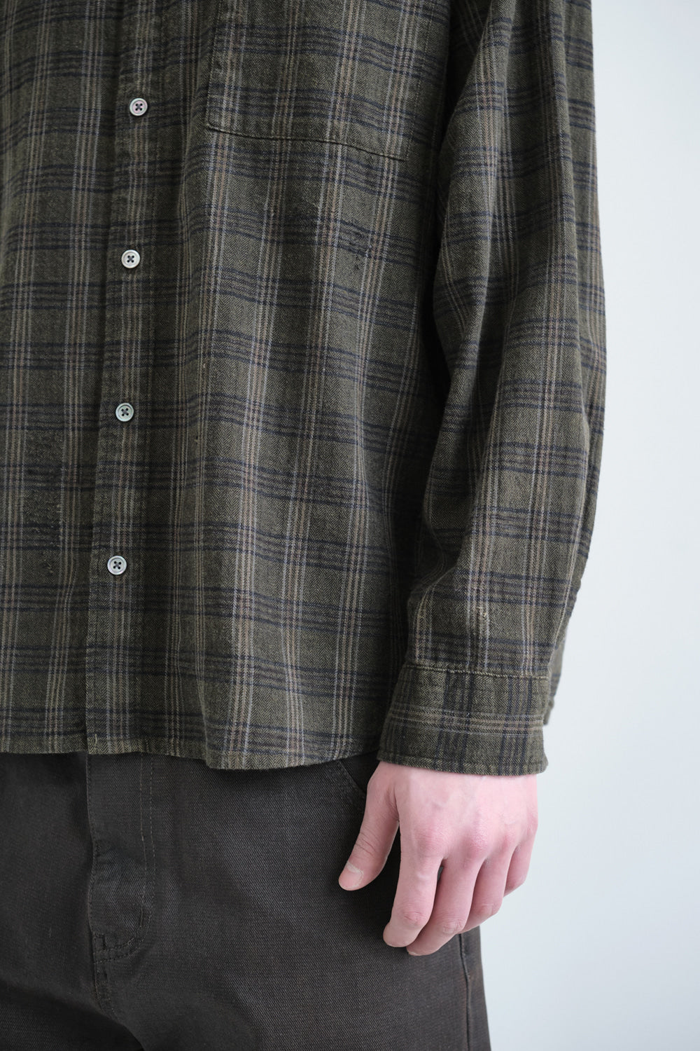 Hatchingroom - Museum Shirt Herringbone Check (Over Dyed Khaki) product image 7 | TRAB K-Fashion Australia