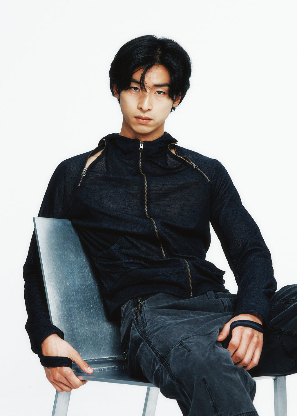 Hyein Seo - Slashed Zip Hoodie (Midnight) product image 1 | TRAB K-Fashion Australia