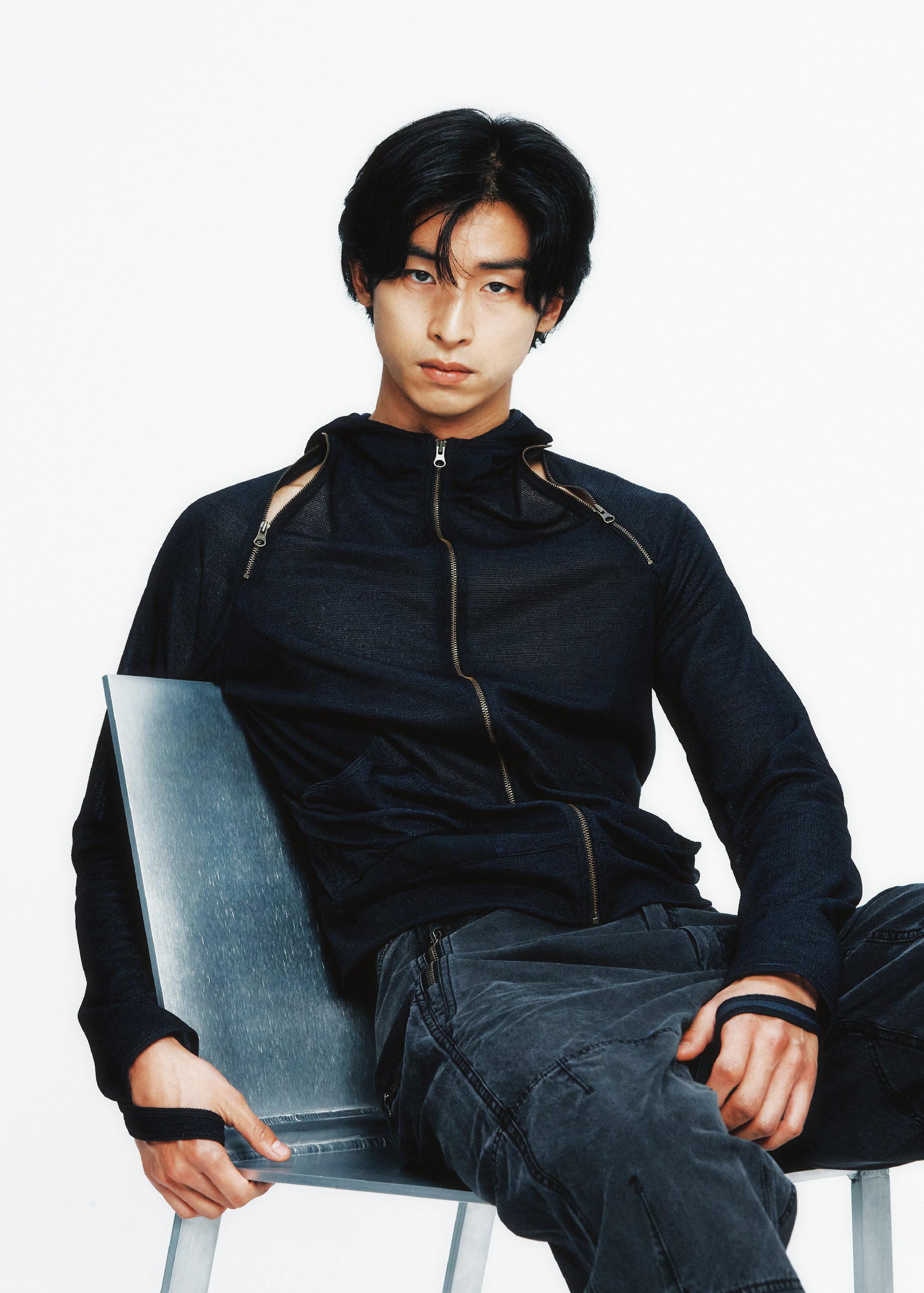 Hyein Seo - Slashed Zip Hoodie (Midnight) product image 1 | TRAB K-Fashion Australia