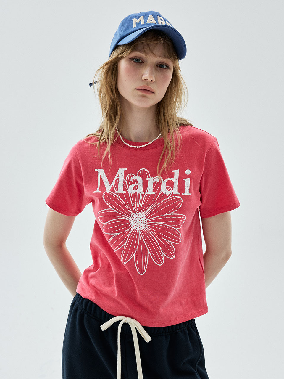 Mardi Mercredi - Slim Tshirt Flowermardi Cracked Pigment Washing (Red White) product image 1 | TRAB K-Fashion Australia
