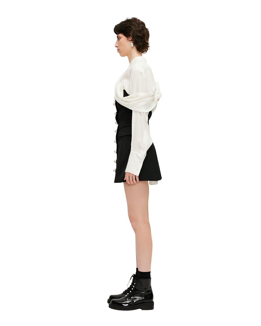 Kimhe Kim - Pearl Buttons Wool-Blend Bustier Mini Dress (Black) product image 3 | TRAB K-Fashion Australia