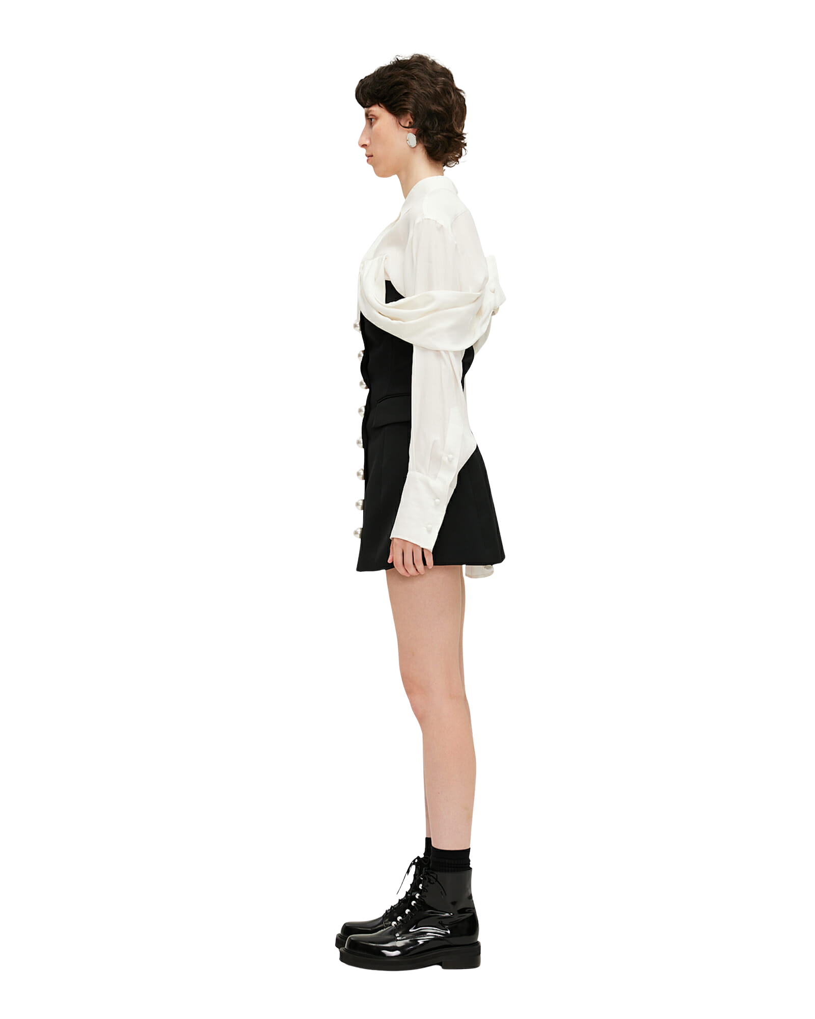 Kimhe Kim - Pearl Buttons Wool-Blend Bustier Mini Dress (Black) product image 3 | TRAB K-Fashion Australia