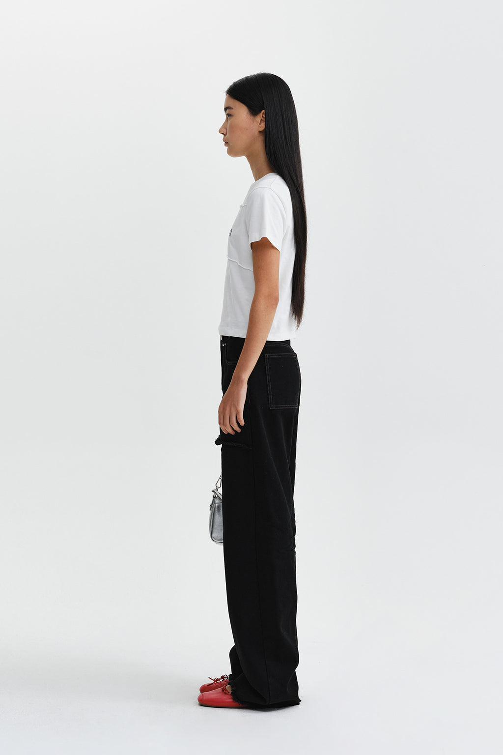 Matin Kim - Diagonal Cut Logo Crop Top (White) product image 7 | TRAB K-Fashion Australia