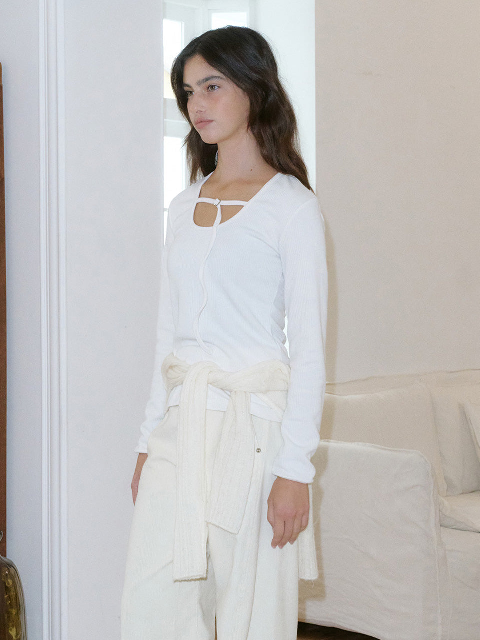 Kijun - Belted U-Neck Top (Ivory) product image 1 | TRAB K-Fashion Australia