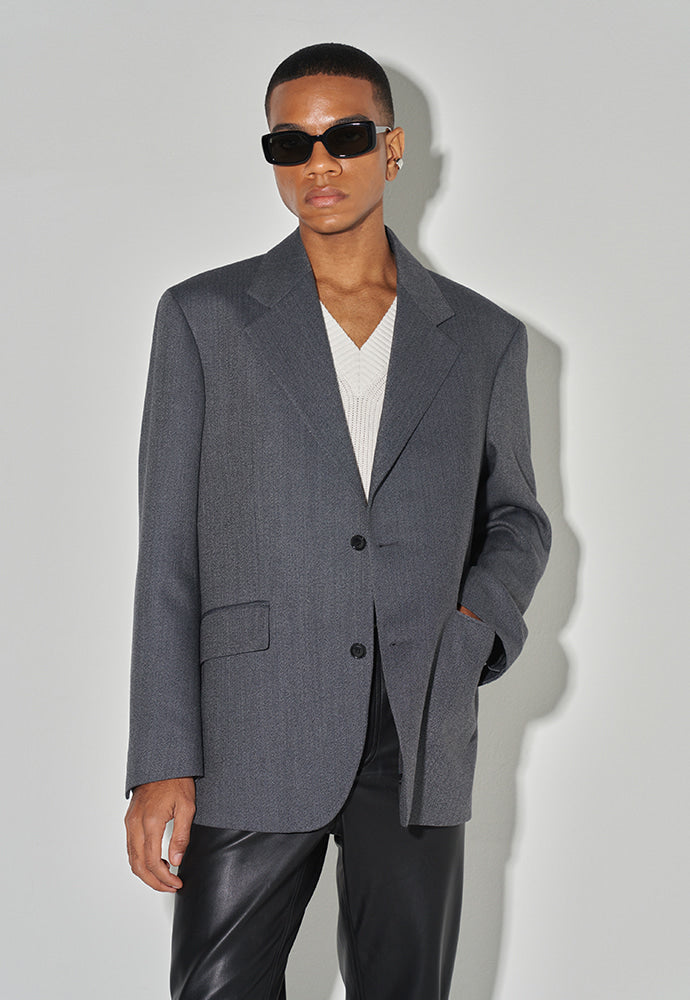 Tonywack - Relaxed Fit Tailored Blazer (Mid-Grey Herringbone) product image 3 | TRAB K-Fashion Australia