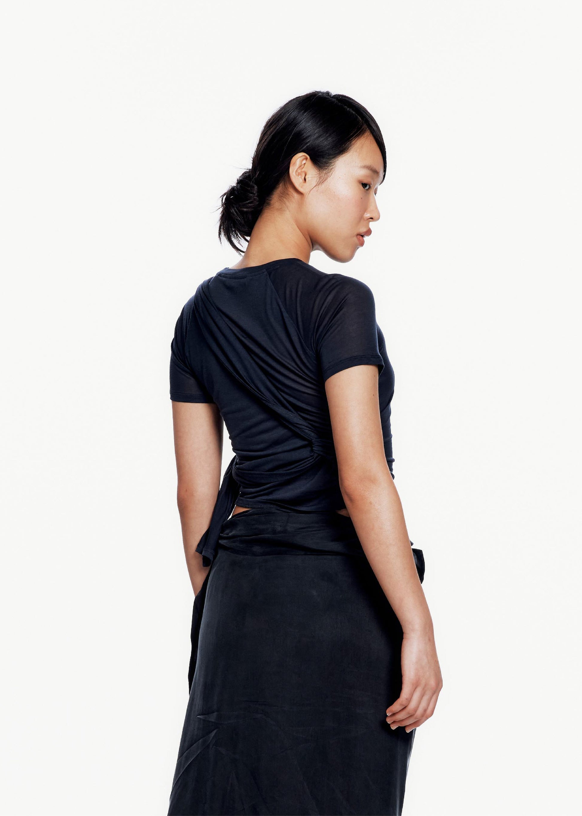 Hyein Seo - Tied Asymmetric T-shirt (Dark Navy) product image 1 | TRAB K-Fashion Australia