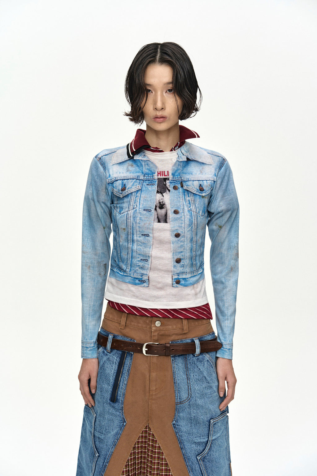 Andersson Bell - Unisex Denim Jacketed Trompe-L’oeil L/s T-Shirt (Blue/White) product image 9 | TRAB K-Fashion Australia
