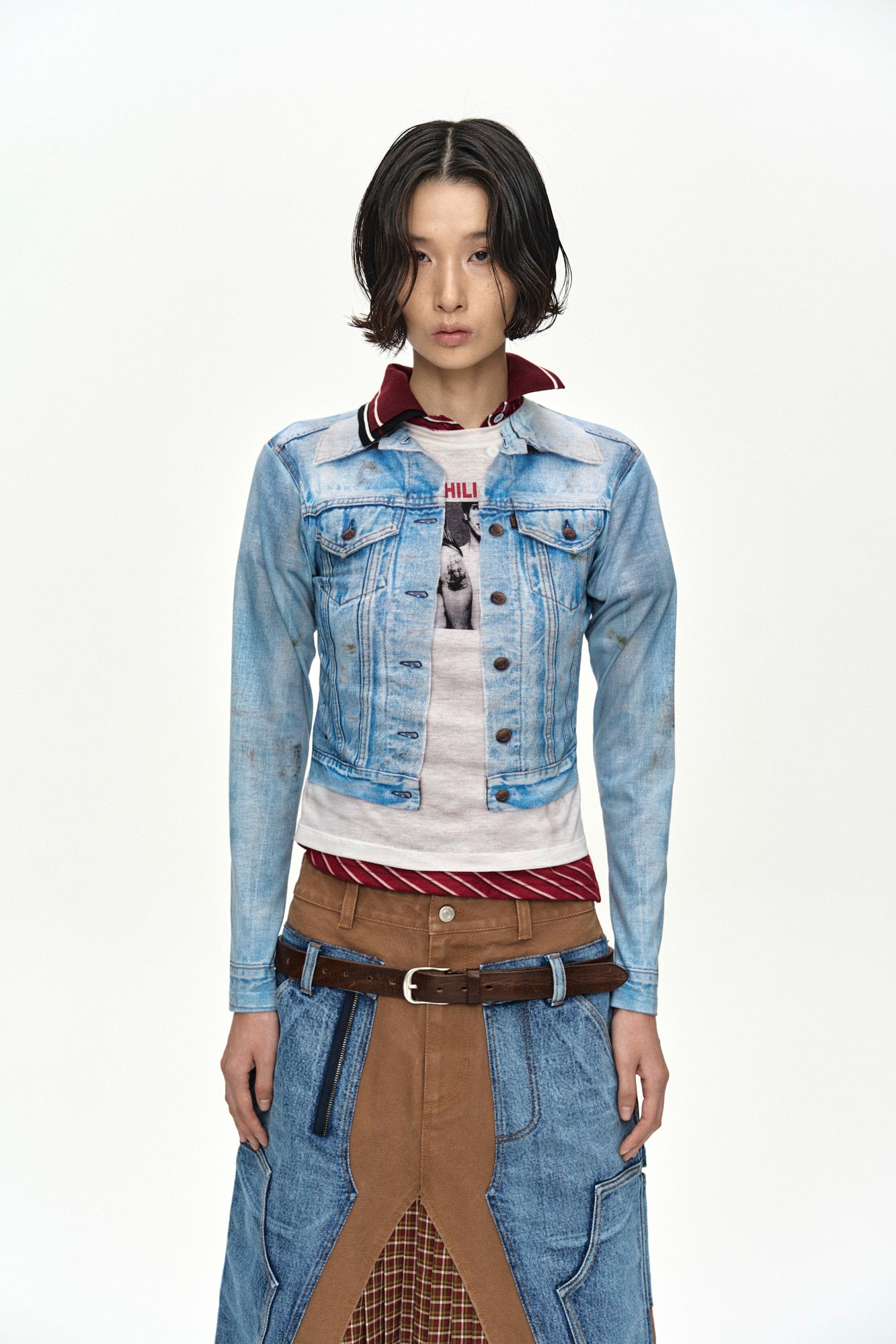 Andersson Bell - Unisex Denim Jacketed Trompe-L’oeil L/s T-Shirt (Blue/White) product image 9 | TRAB K-Fashion Australia