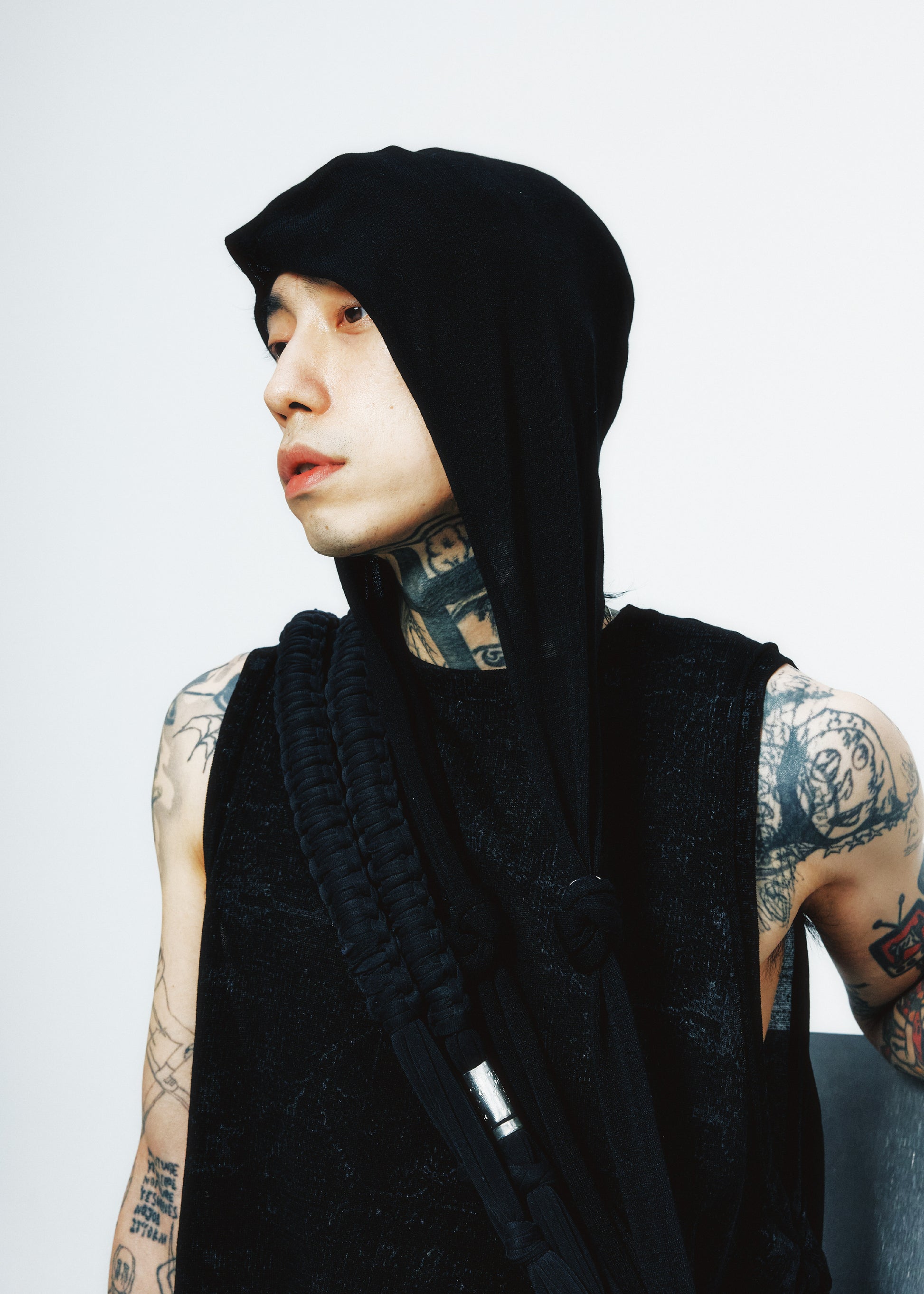 Hyein Seo - Sleeveless Knit w/ Macrame Hoodie (Black) product image 1 | TRAB K-Fashion Australia