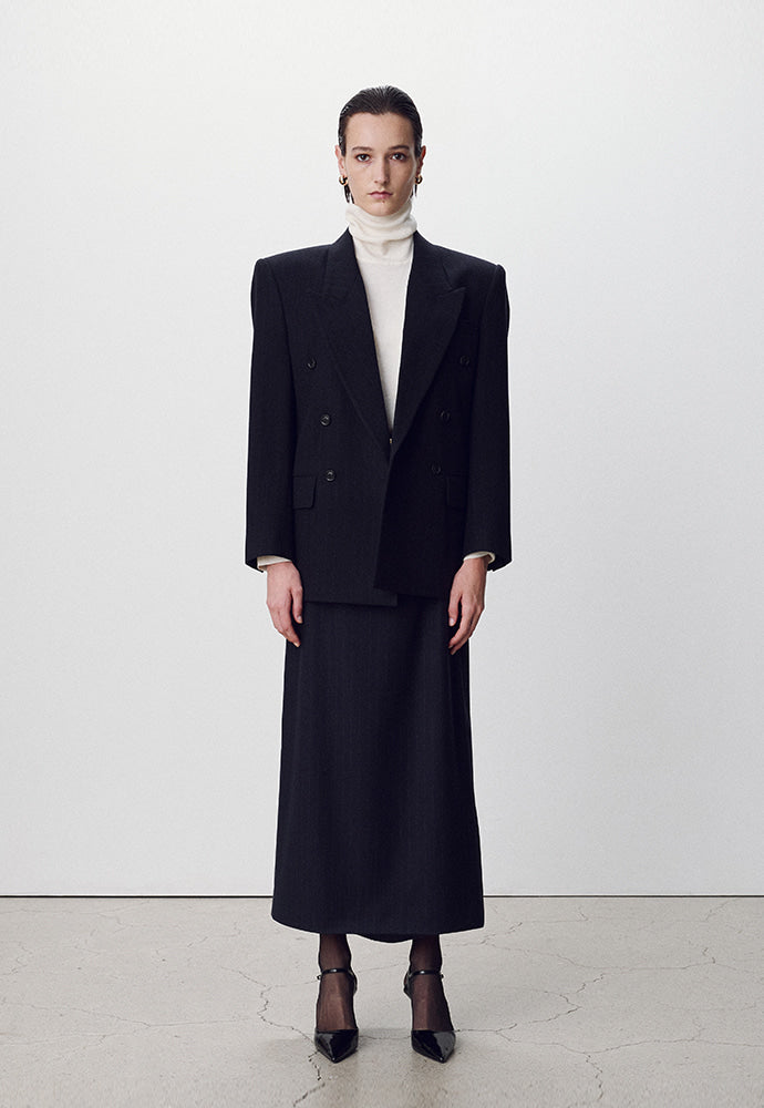 Tonywack - Virgin Wool Long Pencil Skirt (Navy Pinstripe) product image 2 | TRAB K-Fashion Australia