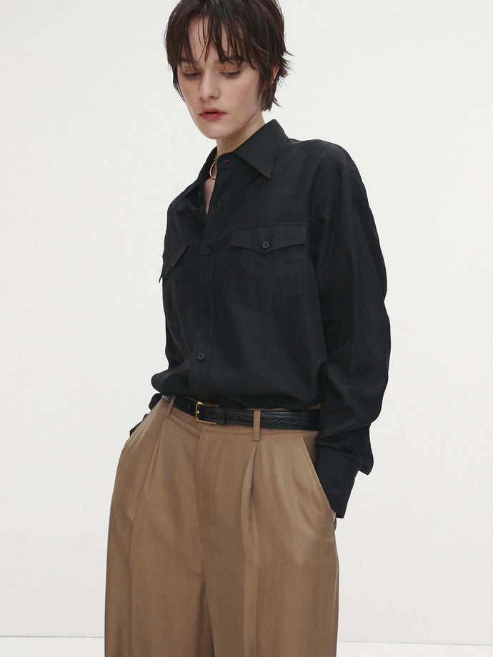 Tonywack - Silk Double Pocket Shirt (Black) product image 1 | TRAB K-Fashion Australia
