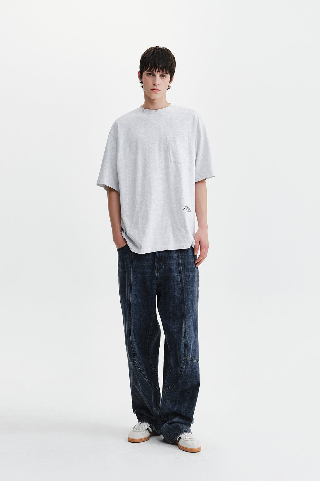 Matin Kim - Calligraphy Back Logo Pocket Top (Light Grey) product image 11 | TRAB K-Fashion Australia