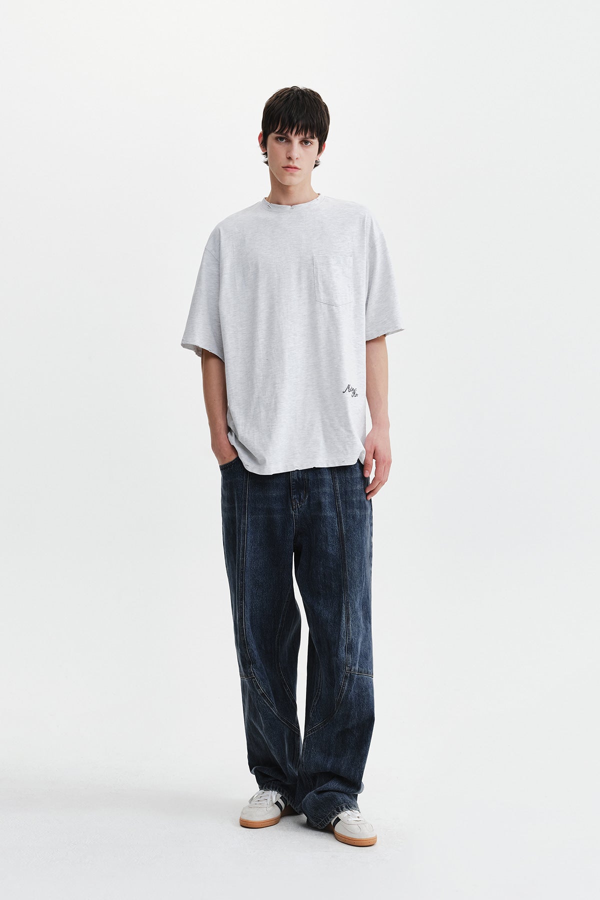 Matin Kim - Calligraphy Back Logo Pocket Top (Light Grey) product image 11 | TRAB K-Fashion Australia