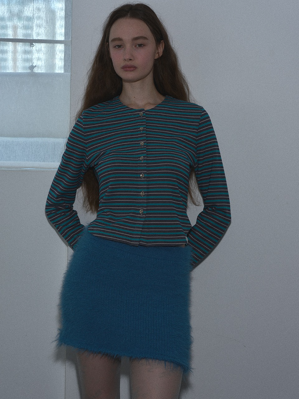 Margarin Fingers - Stripe Fleece Cardigan (Blue) product image 1 | TRAB K-Fashion Australia