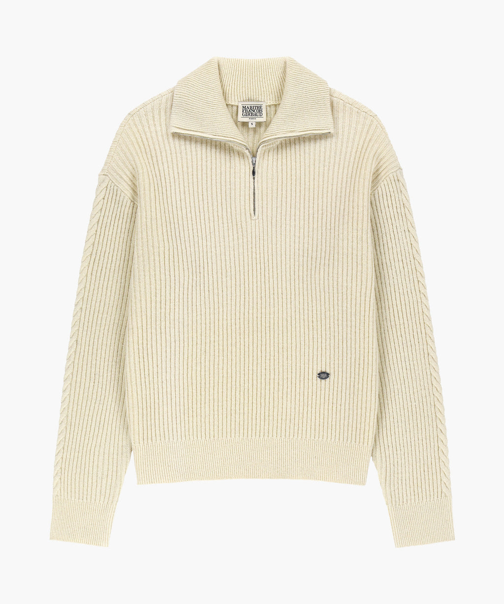 Marithe & Francois Girbaud - Cable Point Half Zip-up Knit (Ivory) product image 6 | TRAB K-Fashion Australia