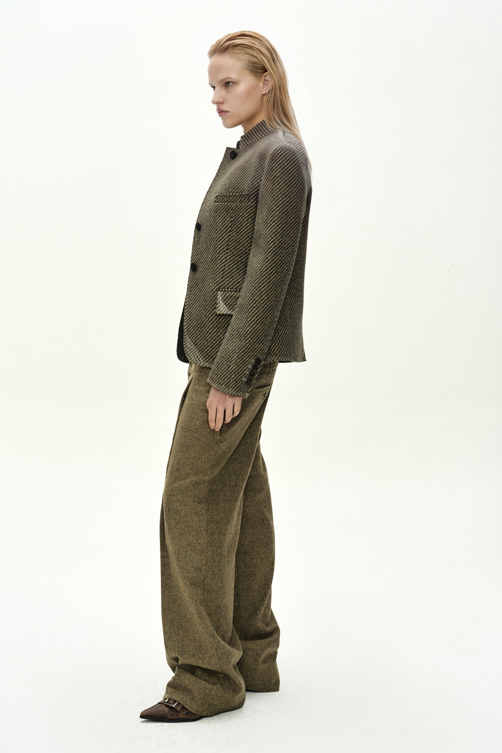 Andersson Bell - Wool Twill Cropped Tailored Jacket (Brown) product image 4 | TRAB K-Fashion Australia
