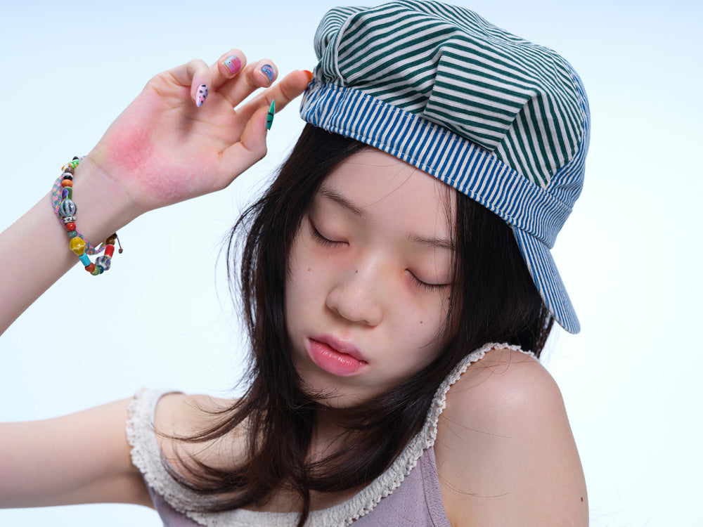 Coyseio - Striped Pintuck Puff Cap (Green) product image 3 | TRAB K-Fashion Australia