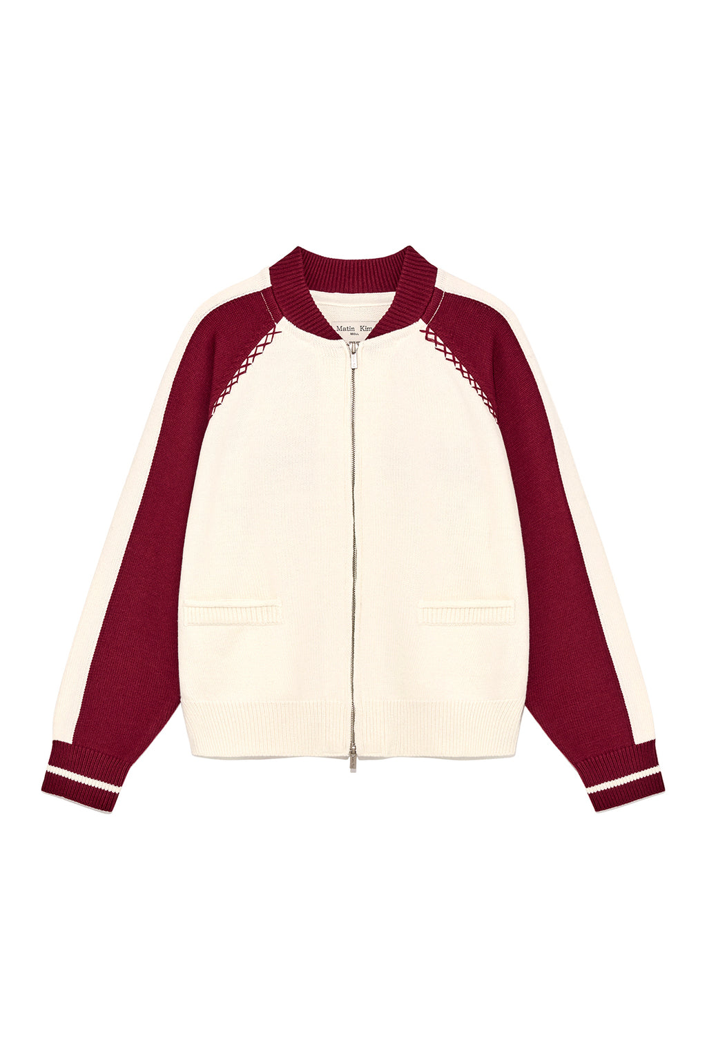 Matin Kim - Back Logo Raglan Knit Zip Up (Ivory) product image 12 | TRAB K-Fashion Australia