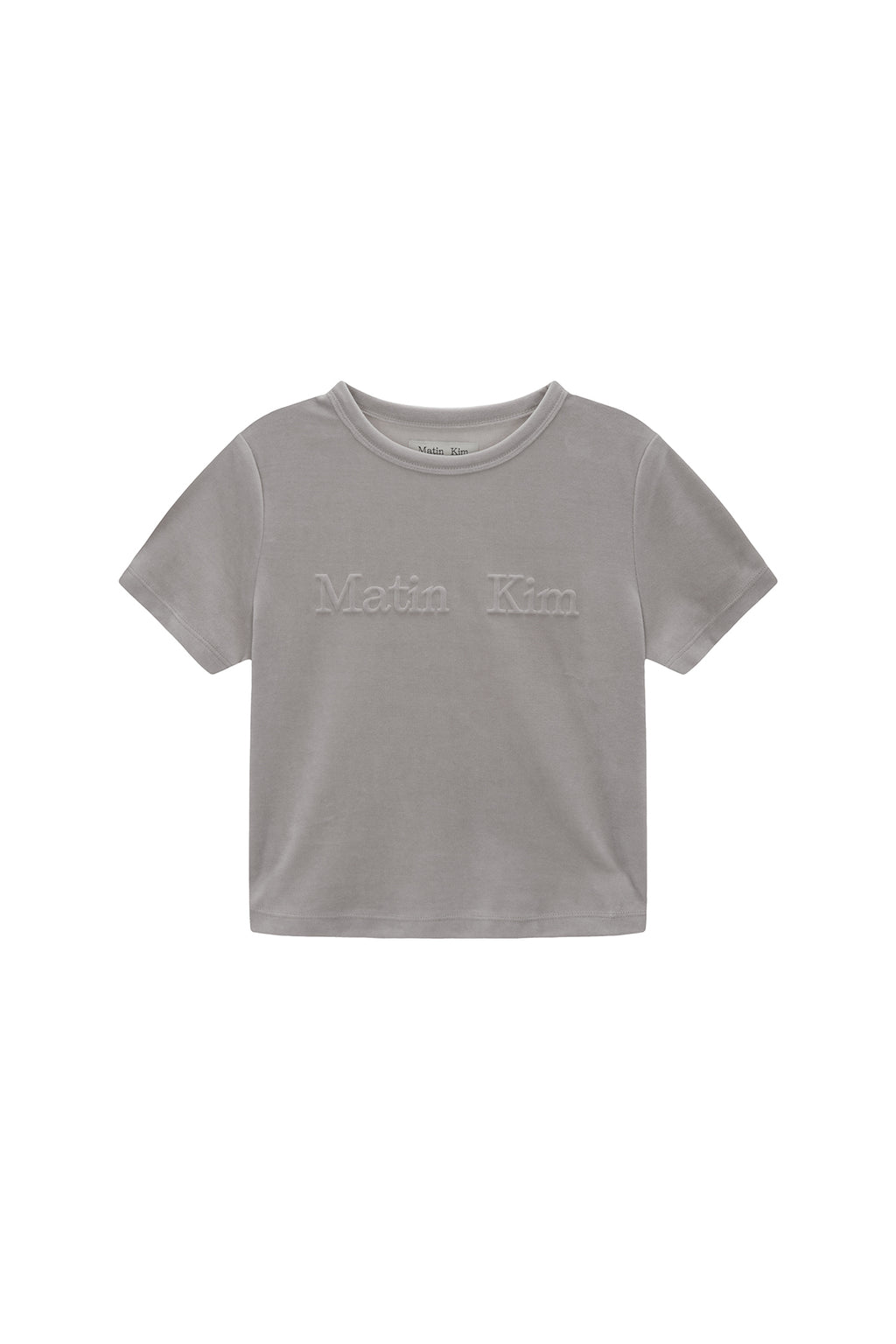 Matin Kim - Logo Emboss Velvet Crop Top (Light Grey) product image 1 | TRAB K-Fashion Australia