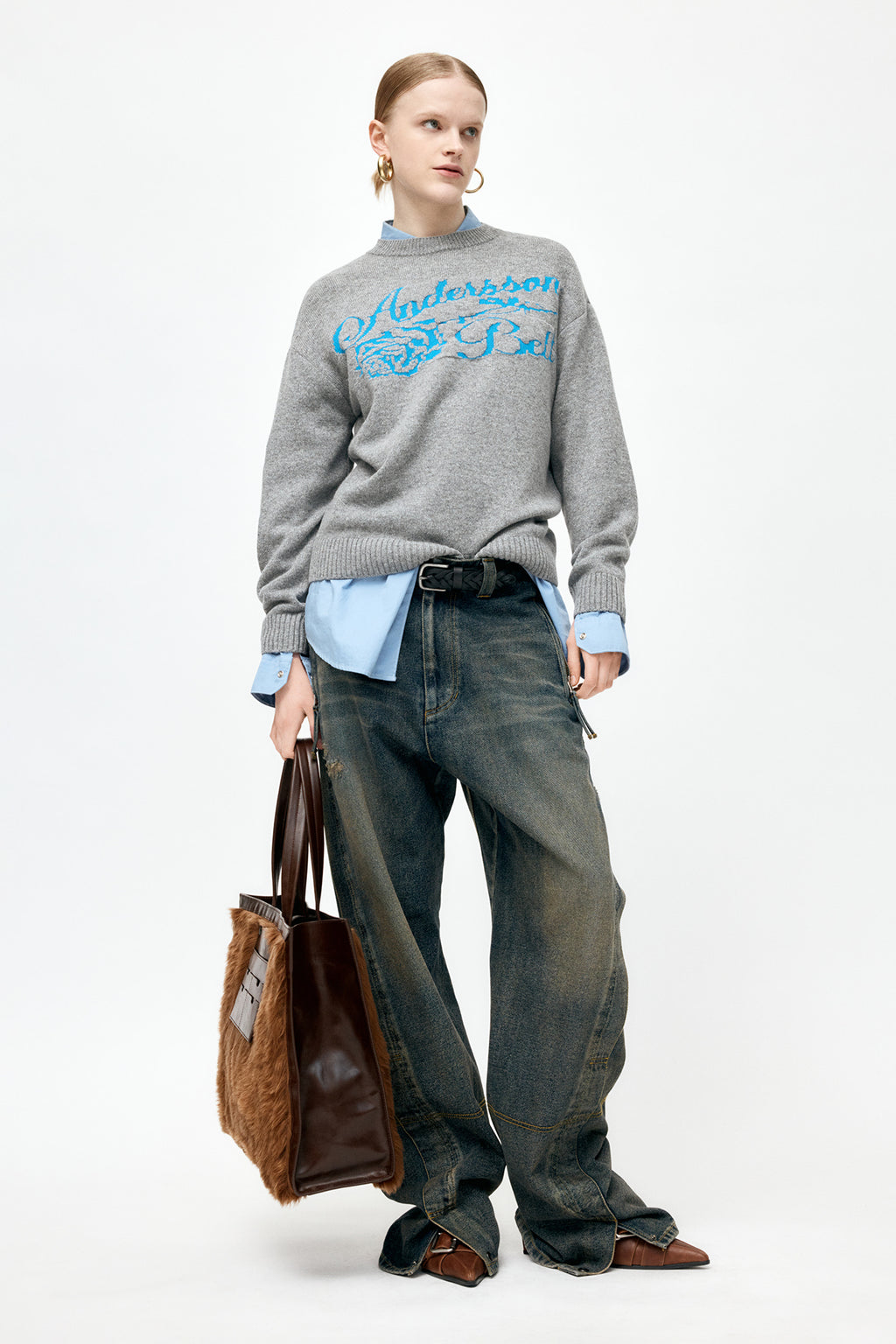 Andersson Bell - Unisex Cashmere Rose Crew-Neck Sweater (Grey) product image 11 | TRAB K-Fashion Australia