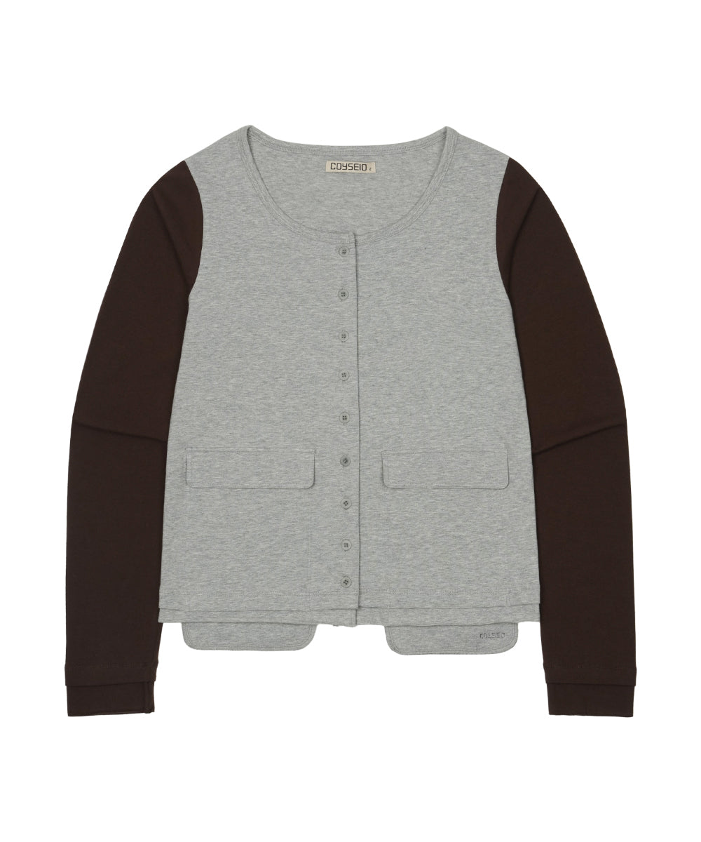 Coyseio - Button-Up Deep Neck Cardigan (Melange Grey) product image 11 | TRAB K-Fashion Australia