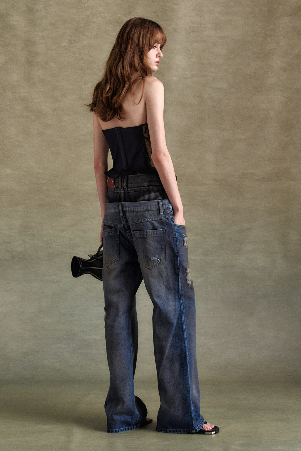 Andersson Bell - Dusty Spray Double Waist Jeans (Blue Black) product image 2 | TRAB K-Fashion Australia