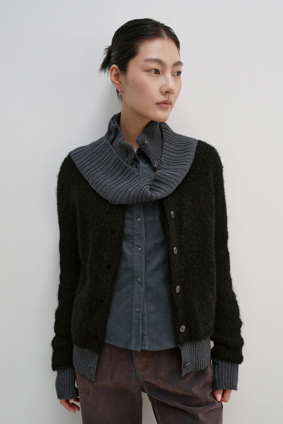 Insilence - Detachable Muffler Cardigan (Black) product image 1 | TRAB K-Fashion Australia