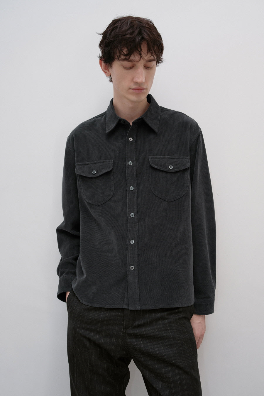 Insilence - Corduroy Two-Pocket Shirt (Charcoal) product image 5 | TRAB K-Fashion Australia