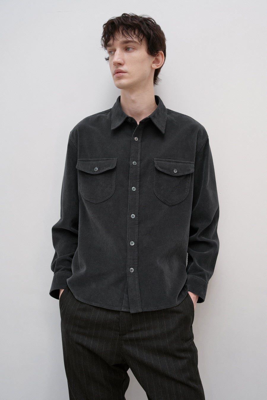 Insilence - Corduroy Two-Pocket Shirt (Charcoal) product image 1 | TRAB K-Fashion Australia