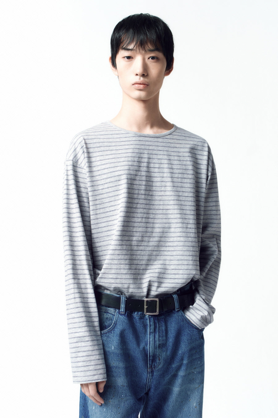 Insilence - Semi Boat Neck Stripe Long Sleeve (Melange Grey) product image 1 | TRAB K-Fashion Australia