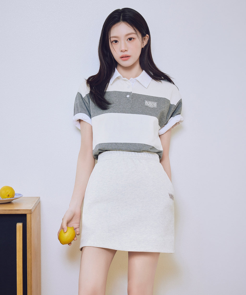 Marithe & Francois Girbaud - Small Classic Logo Rugby Stripe Oversized Collar Tee (Ivory) product image 3 | TRAB K-Fashion Australia