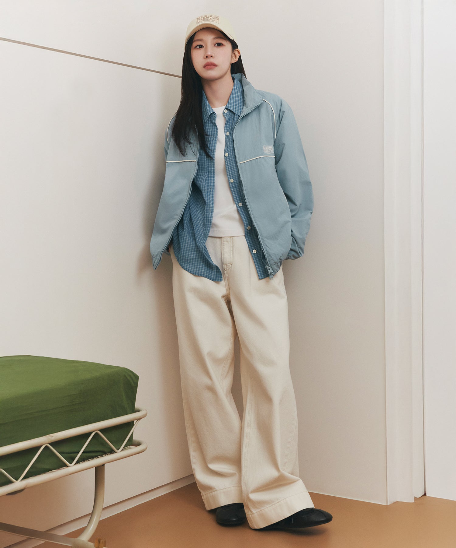 Marithe & Francois Girbaud - Classic Logo High Neck Wind Jacket (Ash Blue) product image 3 | TRAB K-Fashion Australia