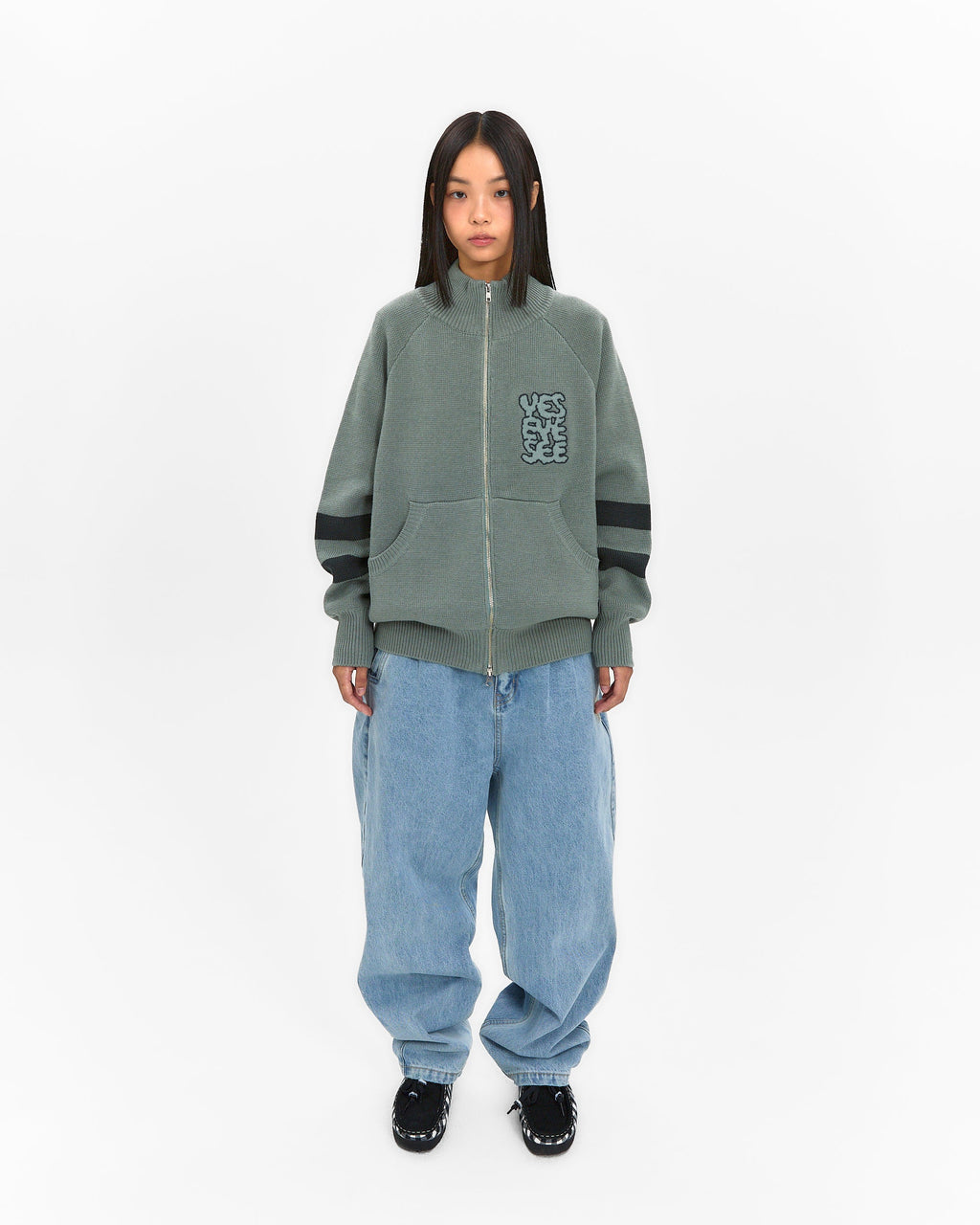 yeseyesee - Front Pocket Knit Zip-Up (Ash Blue) product image 7 | TRAB K-Fashion Australia